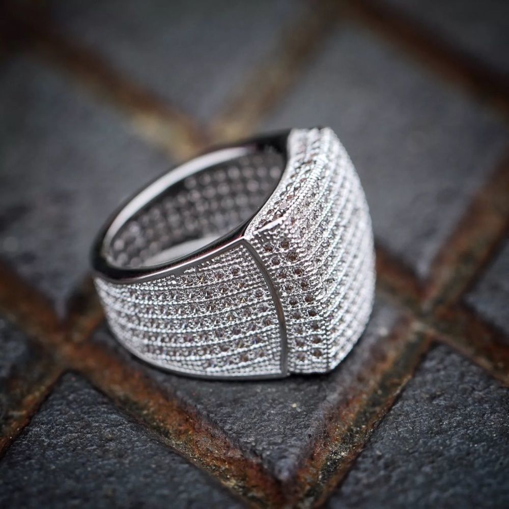 Solid 925 14K Gold MicroPave Mens Diamond Ring NEW - Picture 4 of 5